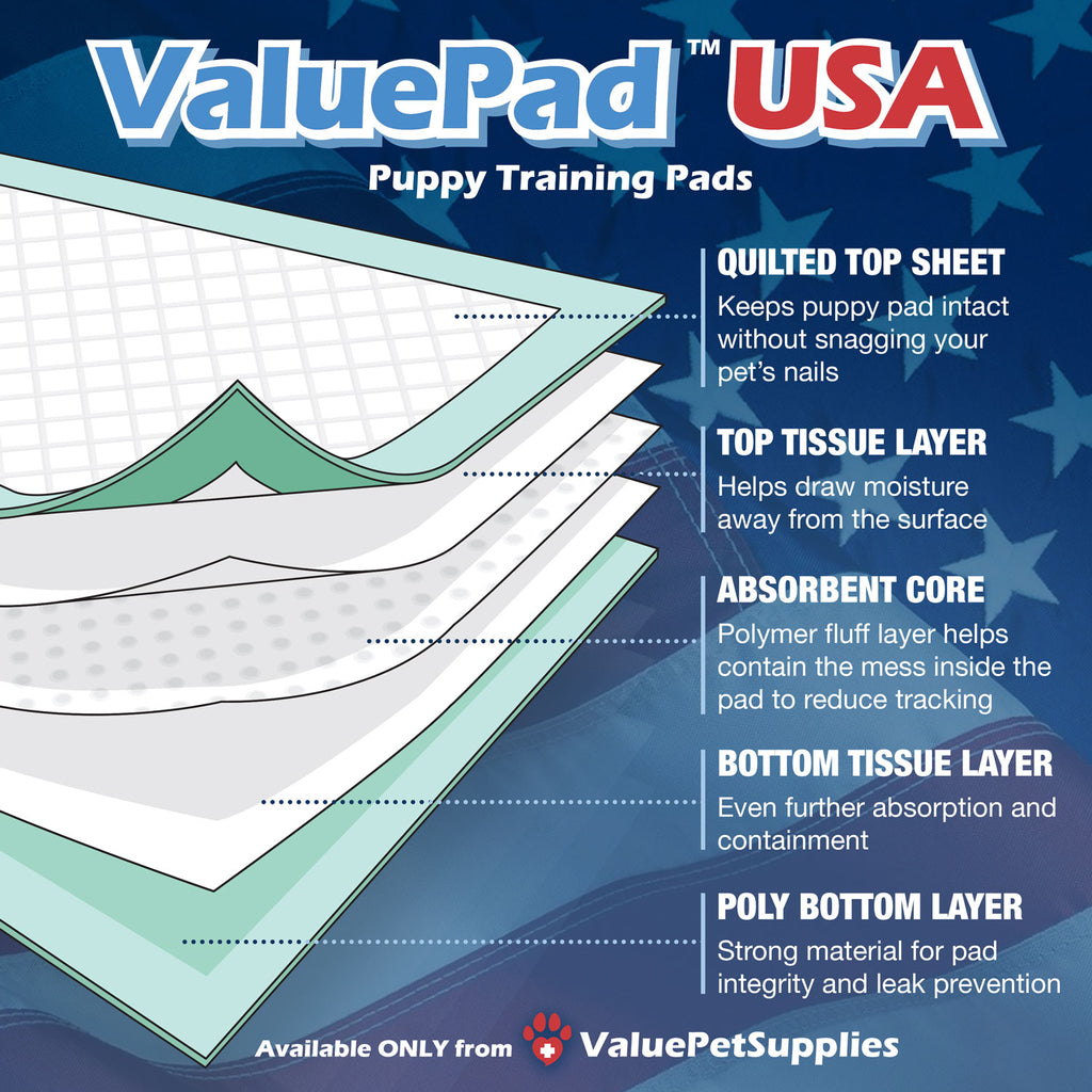 ValuePad USA Puppy Pads, Extra Large 30x36 Inch, 200 Count, Plain Packaging for Resellers - Hospital Grade, Great for Humans, Pets & General Use 