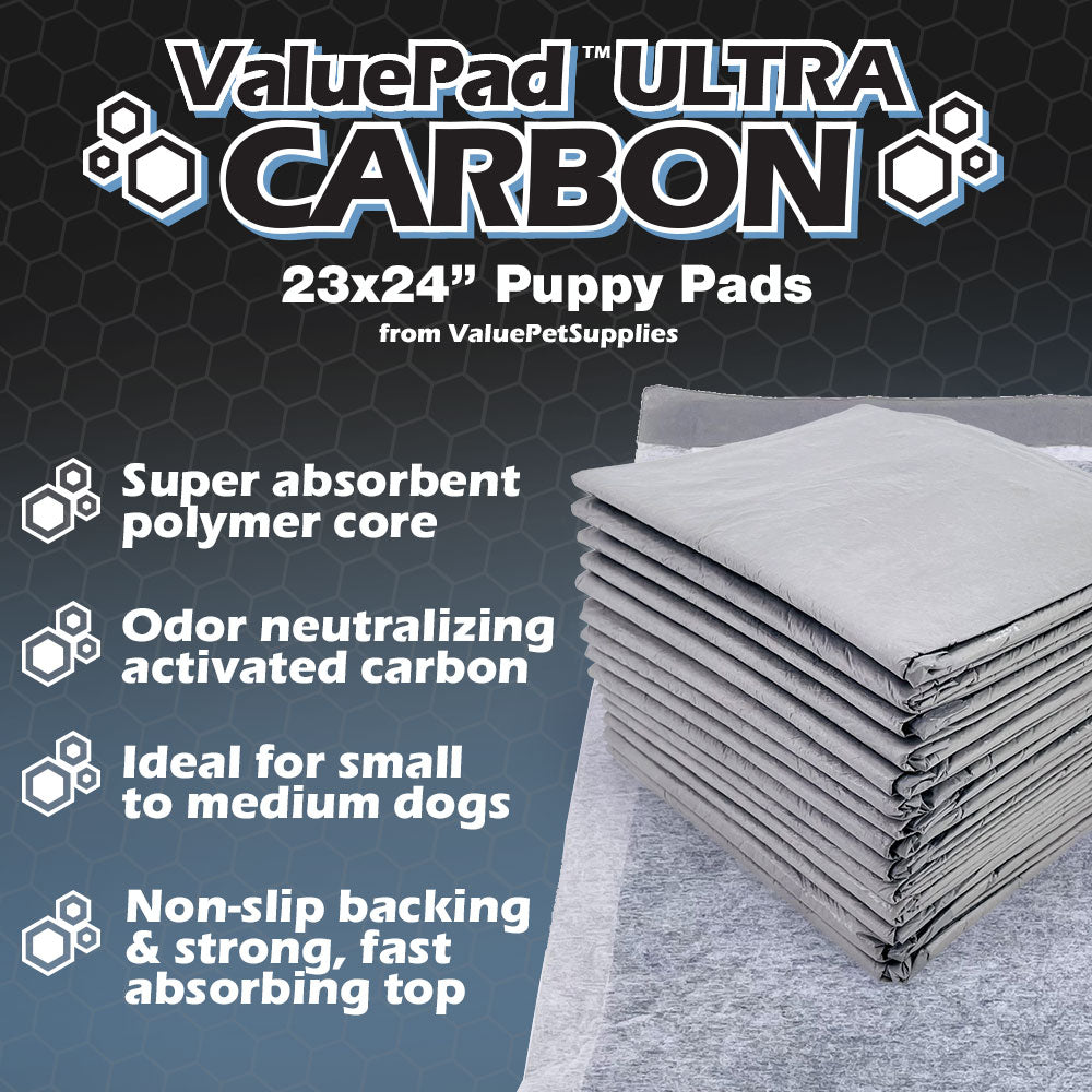 ValuePad Ultra Carbon Puppy Pads, Medium 23x24 Inch, 400 Count BULK PACK - Super Premium Puppy Pee Pads for Dogs, Activated Charcoal, Fast Absorbing Top Sheet, Super Absorbent Gel Core, 5-Layer Design 